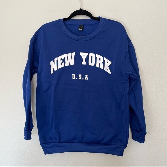 New in package shein blue New York crewneck sweatshirt sz.XS(2) - Picture 1 of 4